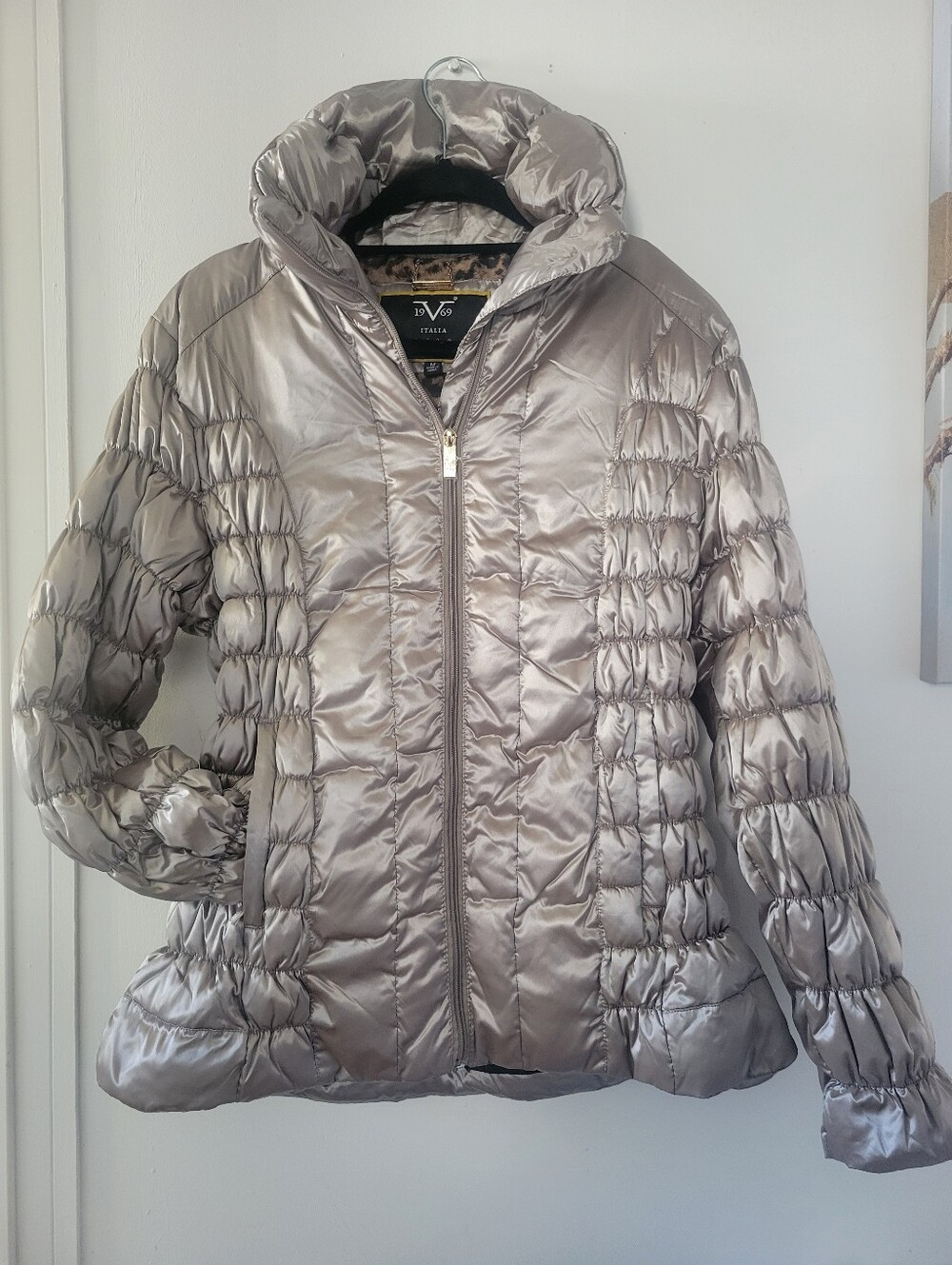 19V69 Italia Metallic Champagne Puffer Jacket Medium